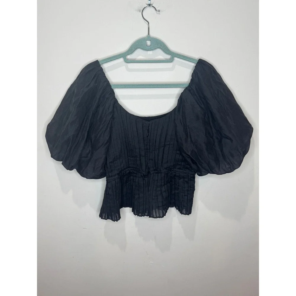 Banana Republic Kali Puff Sleeve Blouse Black Sz‎ 4 NWT